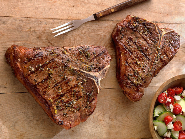 Greek Seasoned T-Bone Steak with Cucumber & Tomato Salad