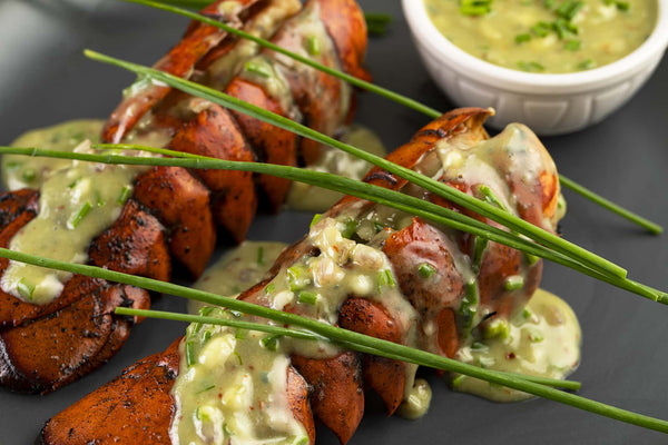 Grilled Lobster Tails with Roquefort Sauce