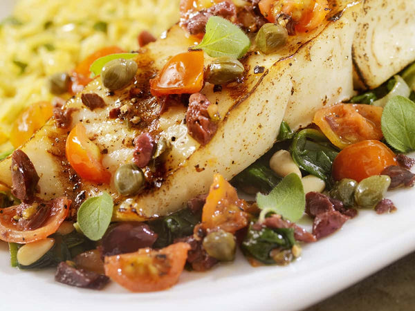 Halibut with Capers, Olives, and Tomato