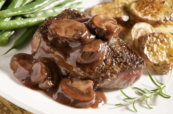 Pan Seared Steak with Red Wine Mushroom Sauce