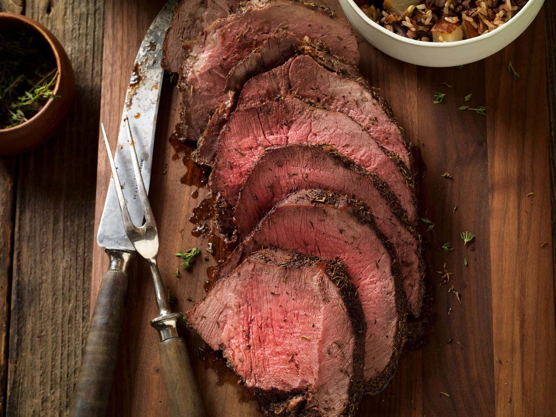 Thyme-Rubbed Beef Sirloin Tip Roast with Roasted Onion and Pear Wild Rice - LGCM Dev