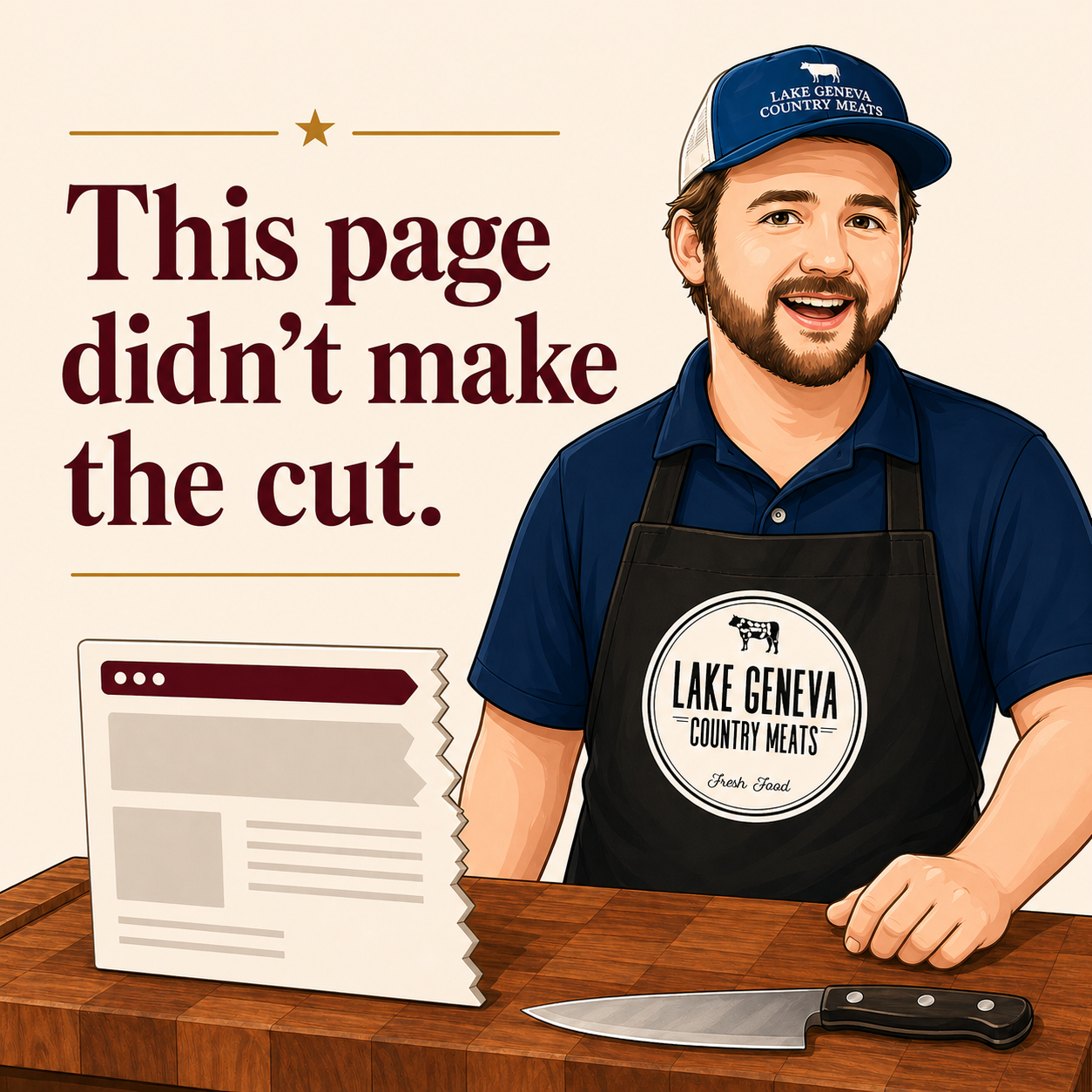 a graphic stating the page didn't make the cut because of a 404 error