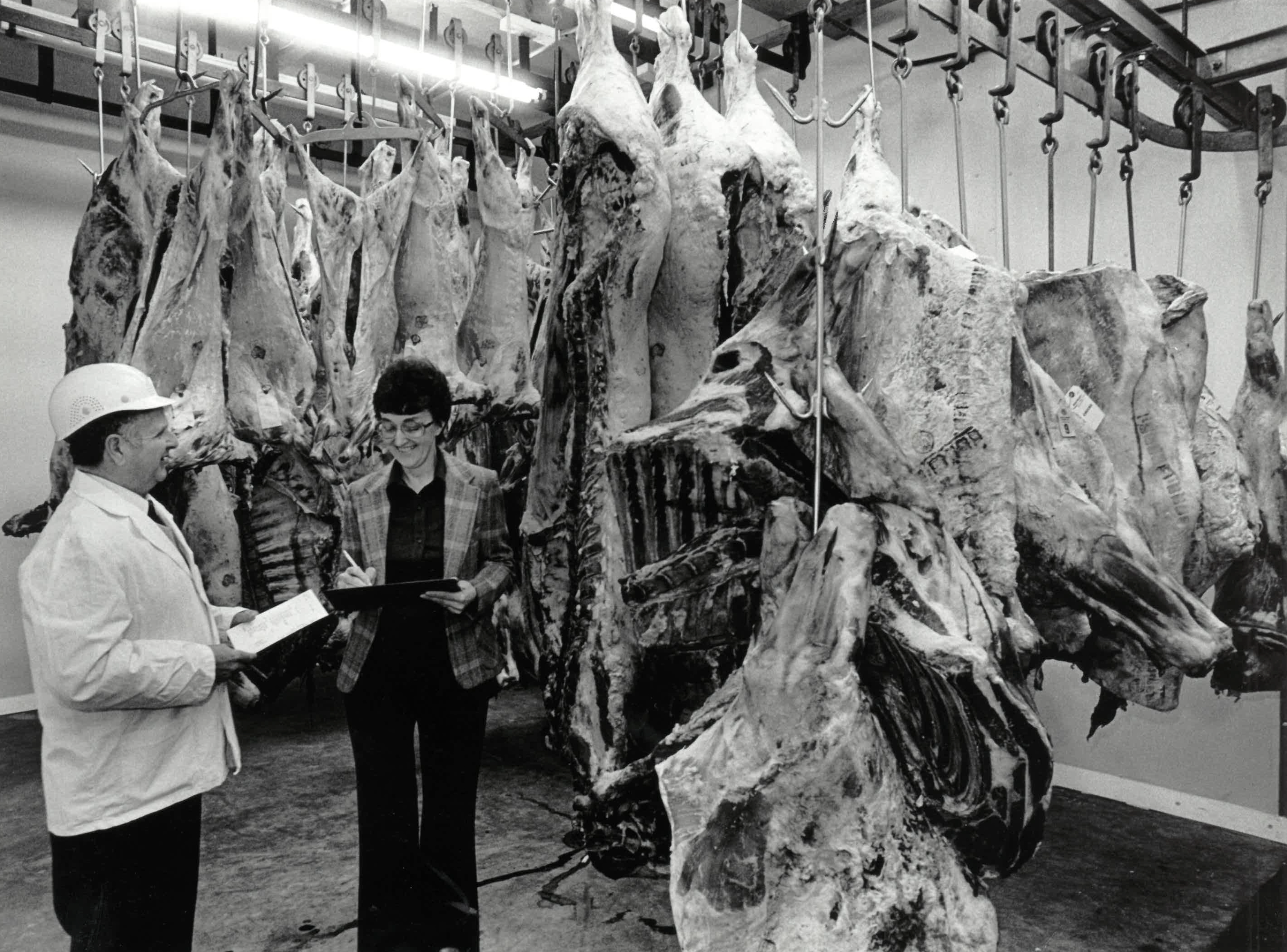 john and rita leahy standing in the beef cooler of lgcm
