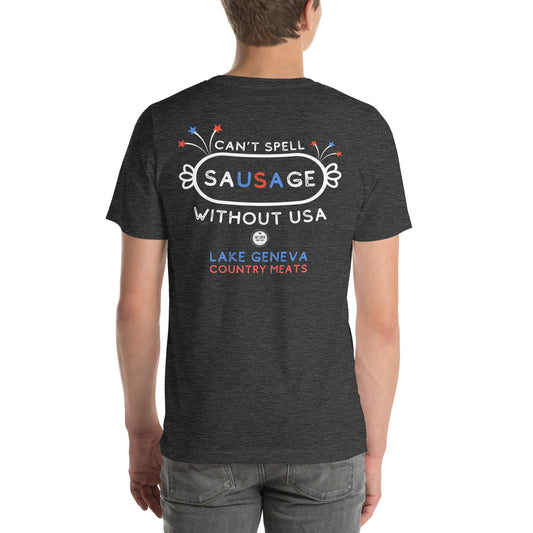 LGCM Can't Spell Sausage Without USA T-shirt - Lake Geneva Country Meats
