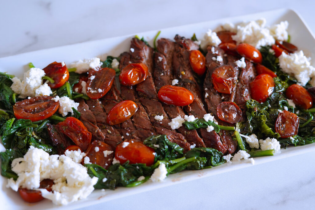 Balsamic Flank Steak with Tomatoes and Spinach Wide