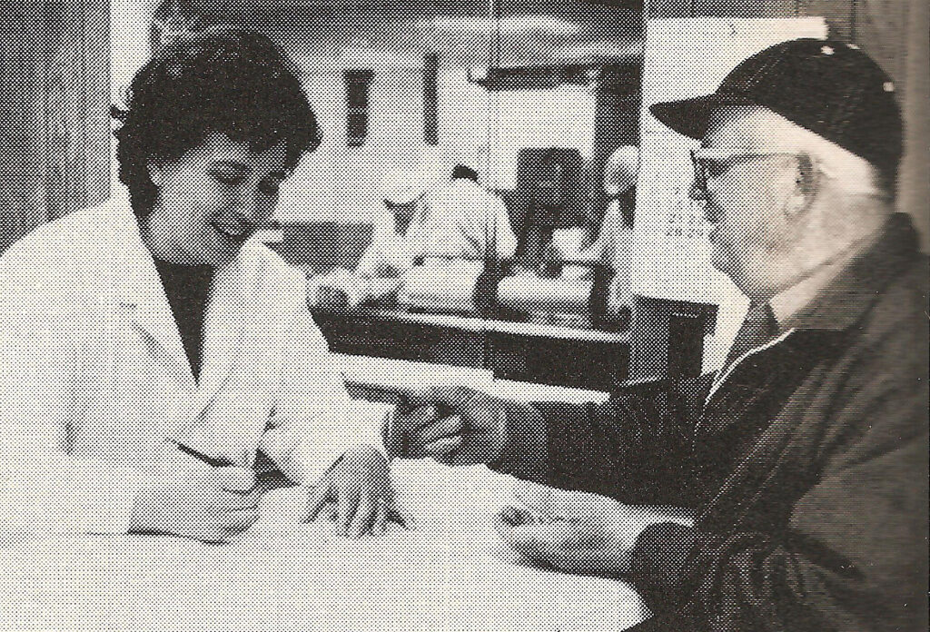 Here's Betty taking cutting instructions in our old office.