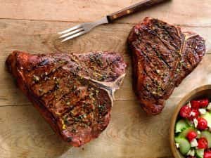 Greek Seasoned T-Bone Steak with Cucumber & Tomato Salad