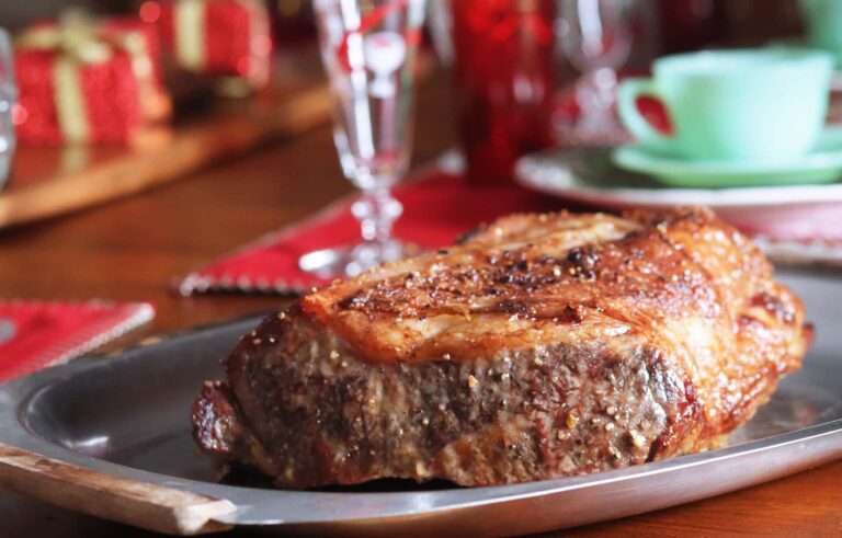 New York Strip Roast with Mushroom Red Wine Butter