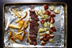 Pears, Pork Tenderloin, and Potatoes Roasted on a Sheet Pan