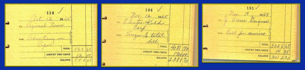 Three of our earliest check stubs going to vendors we've worked with for 50 years!